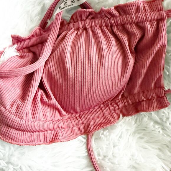 Ribbed 2-pc Swimsuit Swimwear Muted Raspberry Pink Bikini Matching Swim | Large - Picture 3 of 8